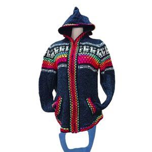 Peruvian Alpaca Sweater Traditional Design | Alpaca and Wool Blend | Dark Blue